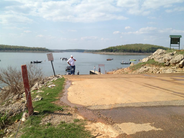 The view down the boat ramp at Bull Shoals Reservoir