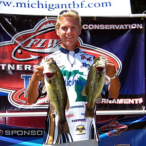 Past TBF of Michigan state champion Nick Marsh weighed in the big bass of the event at Pontiac Lake, 3.35 pounds largemouth