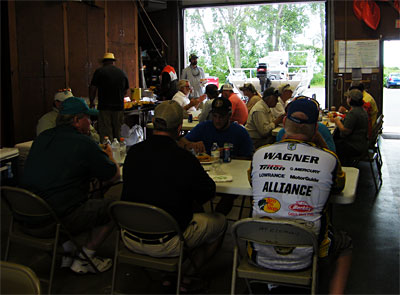 Participants enjoy lunch on TBF of Michigan after the morning fishing on Lake St. Clair.